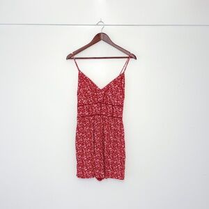 American Eagle Red Floral Romper Spaghetti Strap Boho Summer Feminine Small